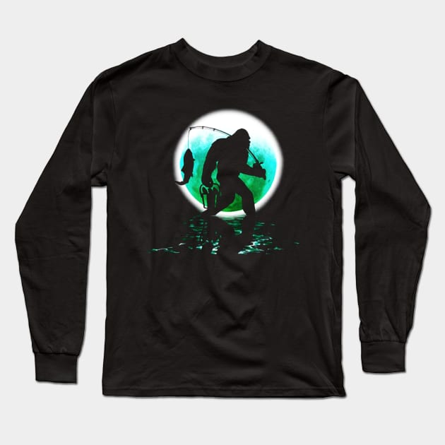 Bigfoot Fishing Long Sleeve T-Shirt by ryanmatheroa